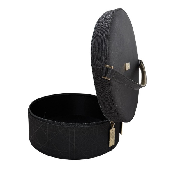 DIOR | Parfums VTG Black Round Travel Makeup Vanity Jewelry Box Case Vacation - Picture 10 of 16